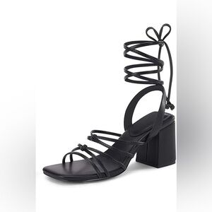 NEW Coutgo Women's Strappy Chunky‎ Lace Up Block Heel Sandal - Size: 9.5